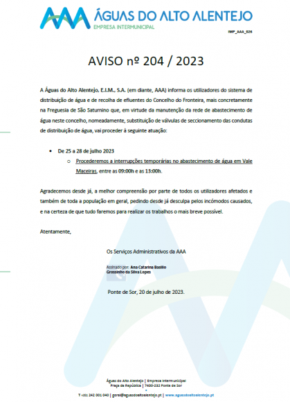 AVISO nº 204 / 2023